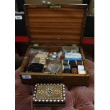 Sewing box and contents together with a small inlaid box