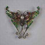 Silver enamel butterfly brooch / pendent