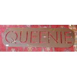 Large rusty metal Queenie sign - Approx size 120cm x 34cm