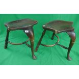 Pair of unusual antique oak stools