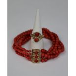 Antique 14ct gold coral ring together with bracelet