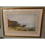 Watercolour - Beach cove scene signed S Towers - Approx image size: 52cm x 33cm