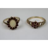 2 x 9ct gold rings one set with ruby, one set with garnet and opal - Size M & N