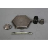 Collection of hallmarked silver to include compact