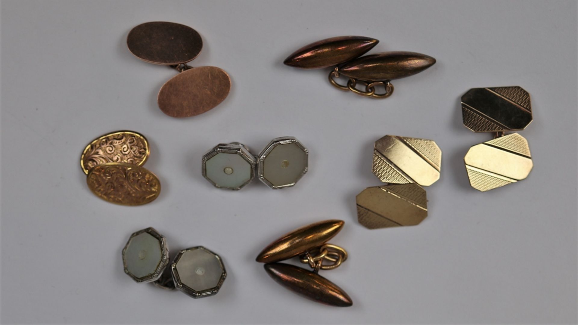 Collection of cufflinks to include 9ct gold, 15ct gold & silver examples