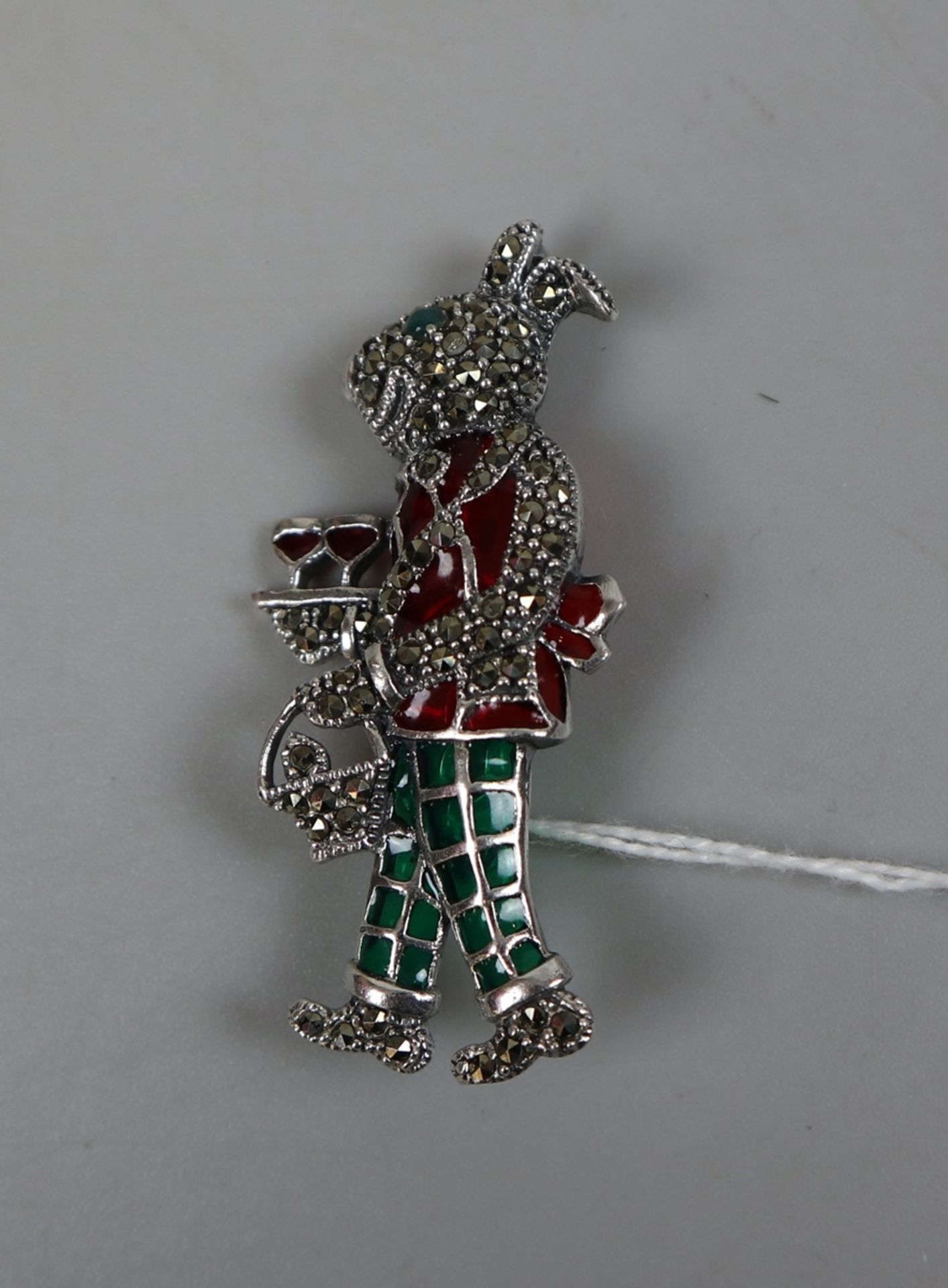 Silver & enamel rabbit brooch