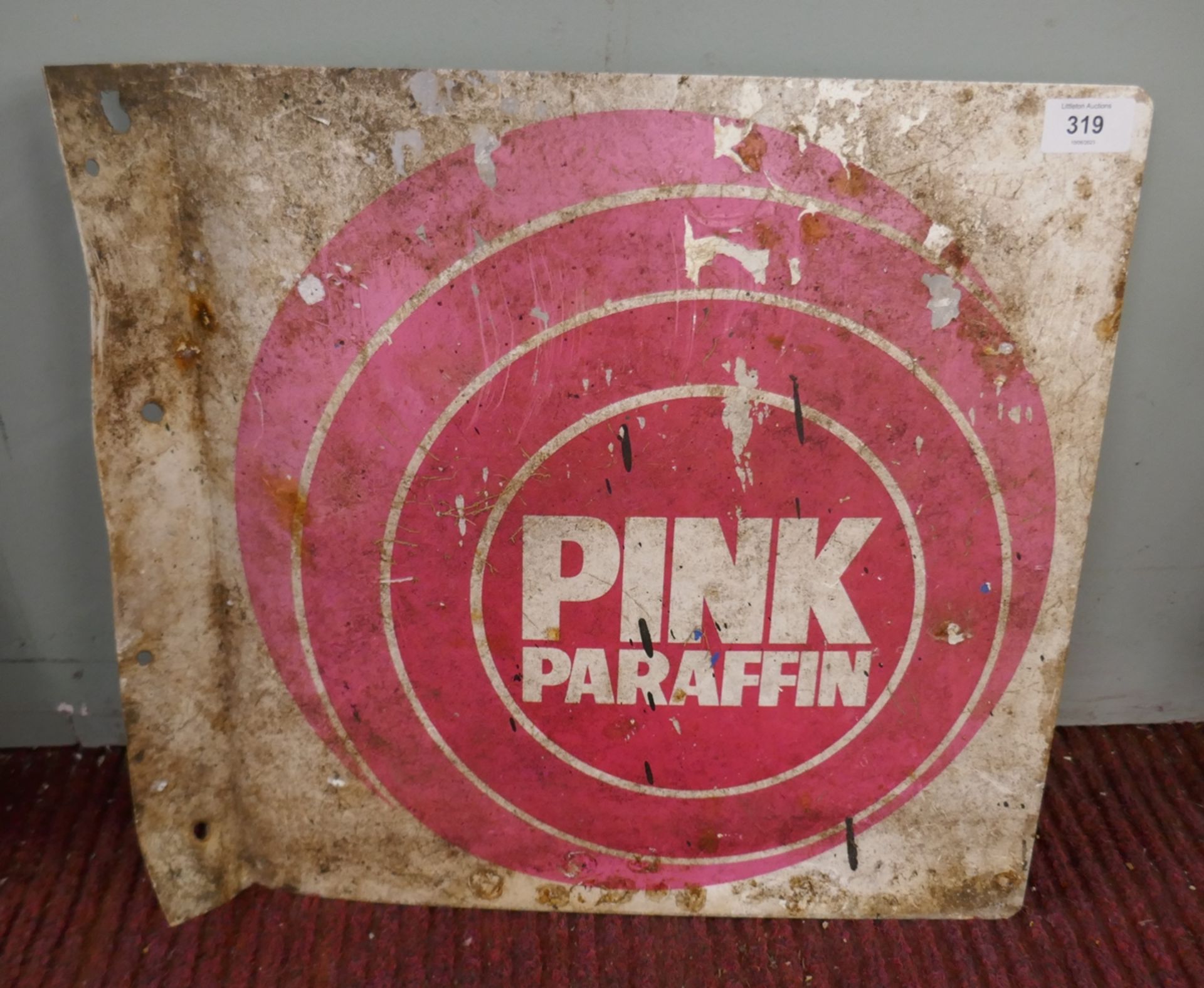 Metal Pink Paraffin sign - Approx size: 41cm x 41cm
