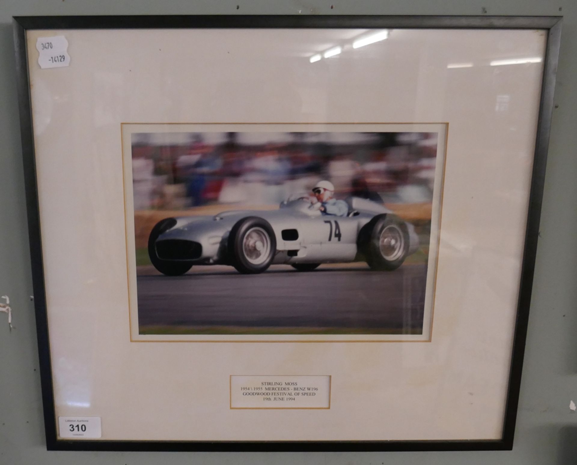 Framed photograph of Stirling Moss 1954-55 Mercedes Benz Goodwood Festival of Speed 1954 - Approx