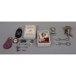 Motoring collectables to include badges, playing cards etc.