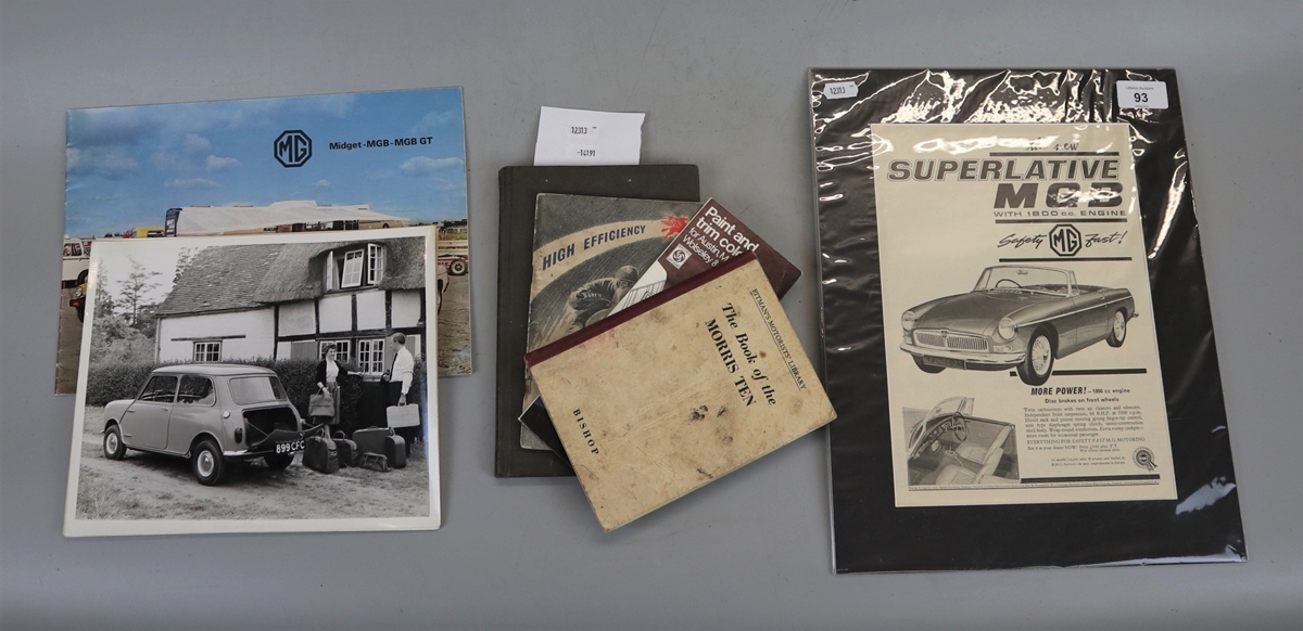 Collection of books and photos to include black and white late 1950s BMC proof advertising photos