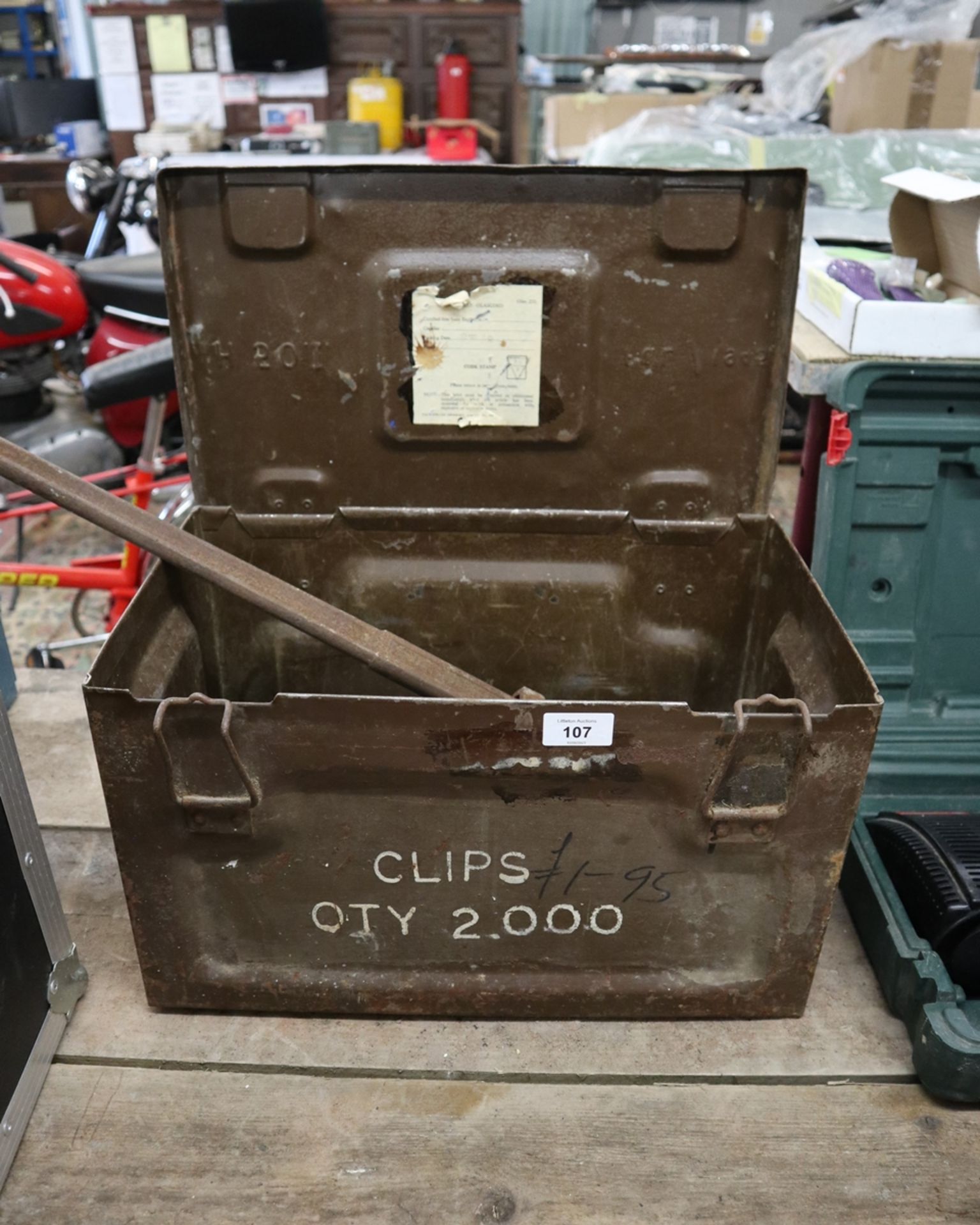 Military steel ammo box with some tools