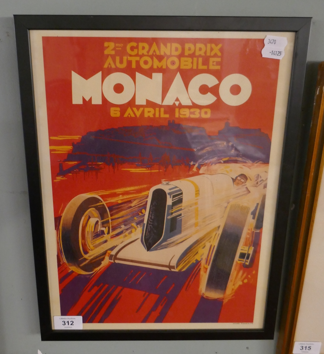 Framed Monaco poster 1930 - Approx image size: 26cm x 37cm