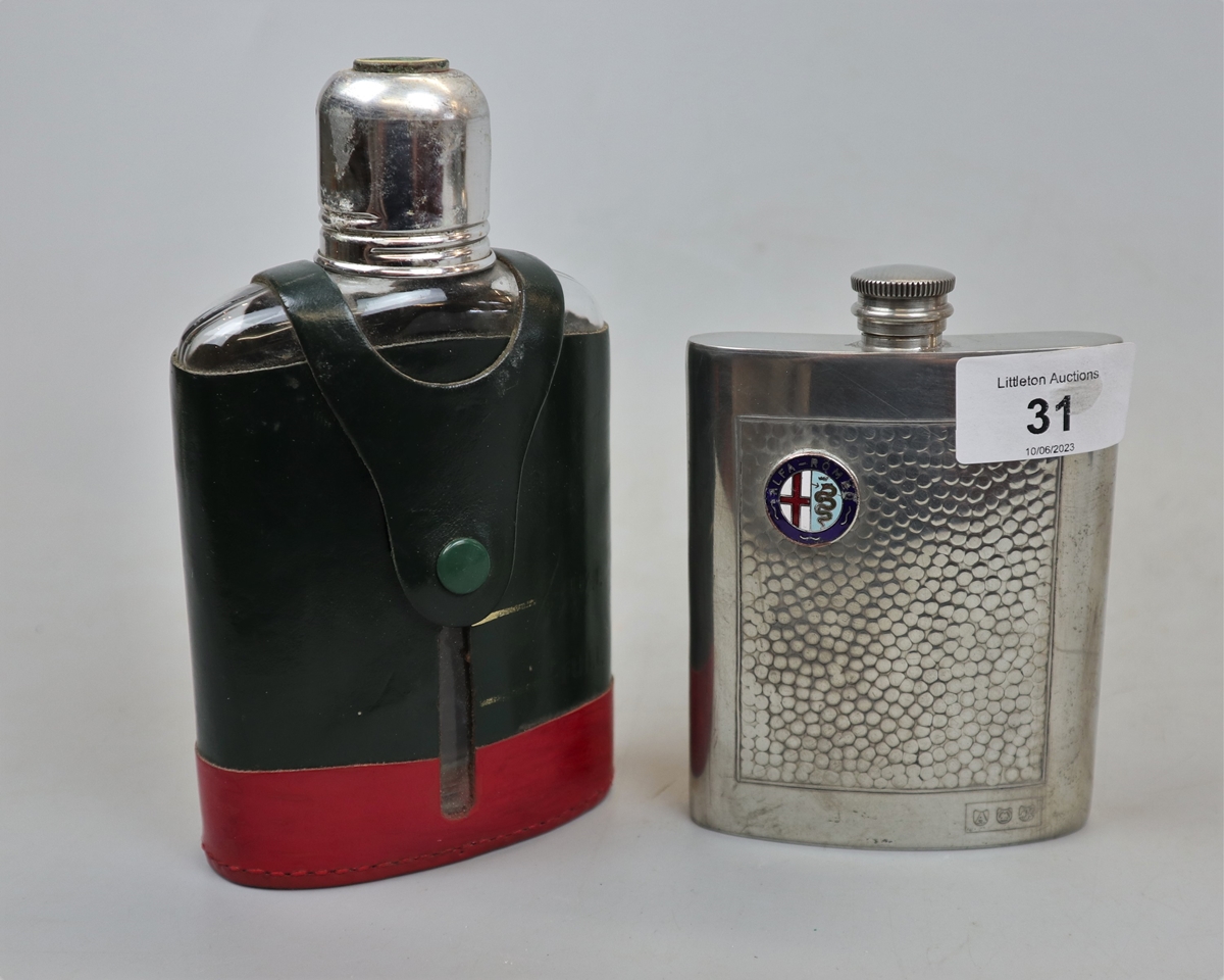 2 classic car drink flasks - Alfa Romeo and Lucas