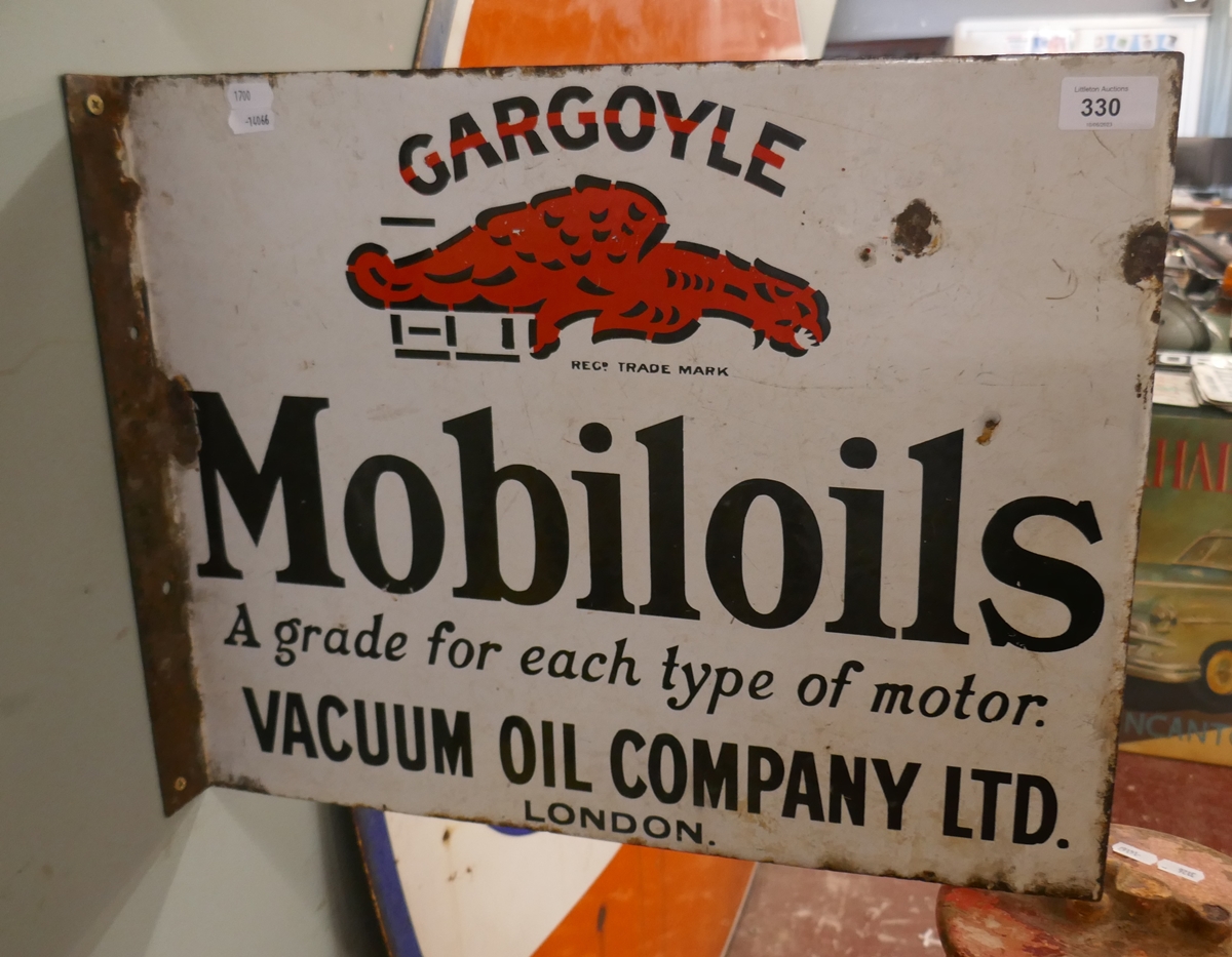 Original enamel double sided sign - Gargoyle Mobiloils - Approx size: 51cm x 41cm