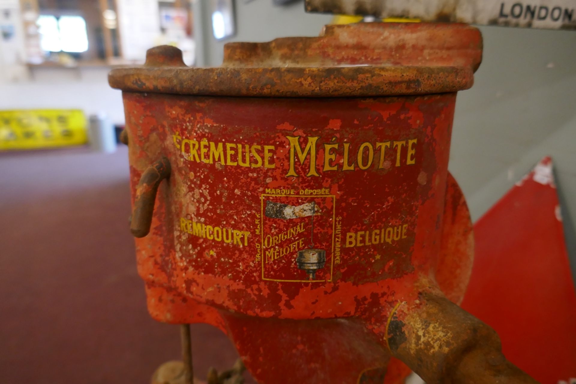Heavy, red painted machine/pump part marked Mellote Belgique - Approx height: 95cm - Image 2 of 8