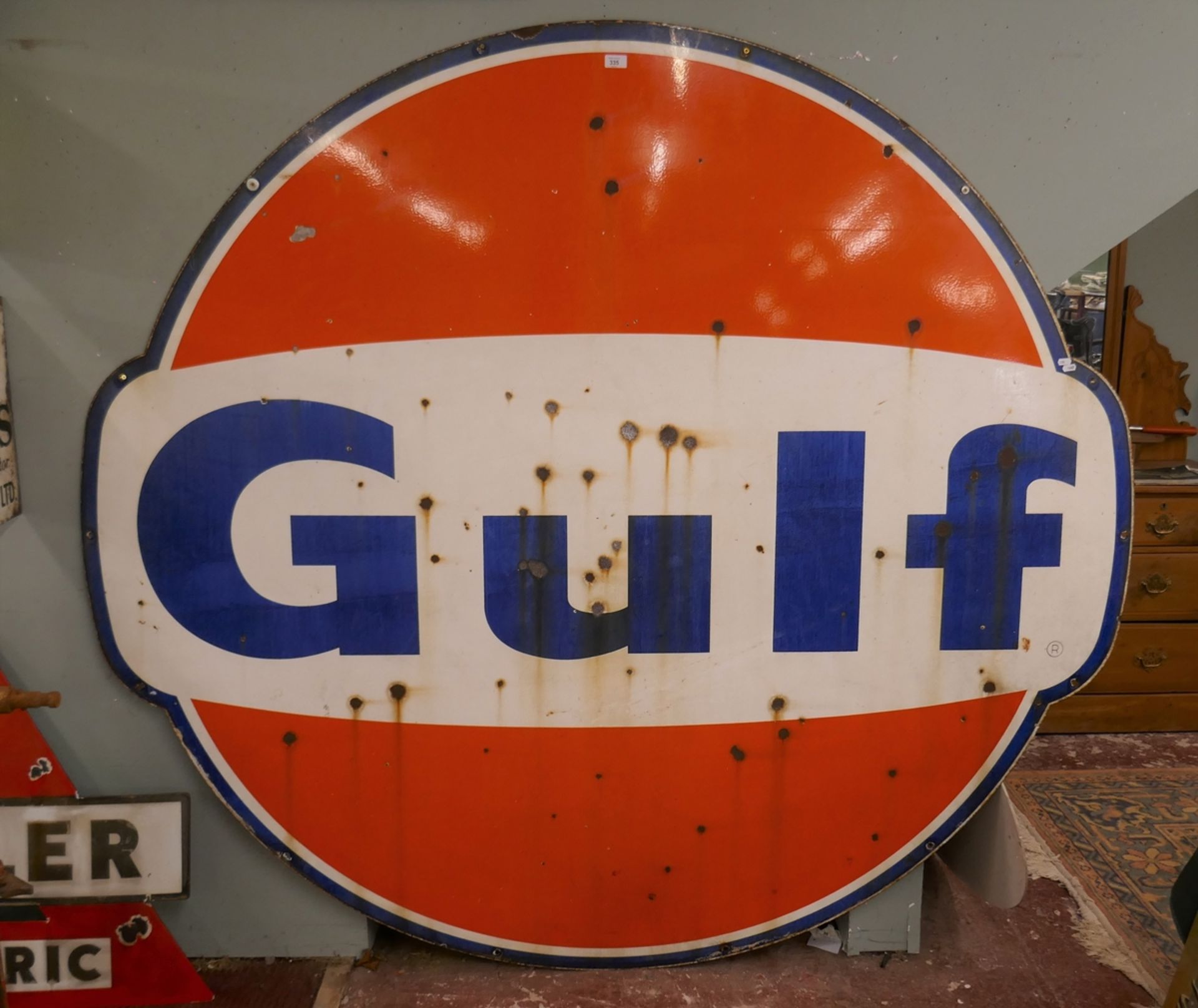 Very large original enamel sign - Gulf - Approx size: 200cm x 185cm