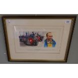 L/E print of Juan Manual Fangio signed by the artist Roland Holt - Approx image size: 27cm x 12cm