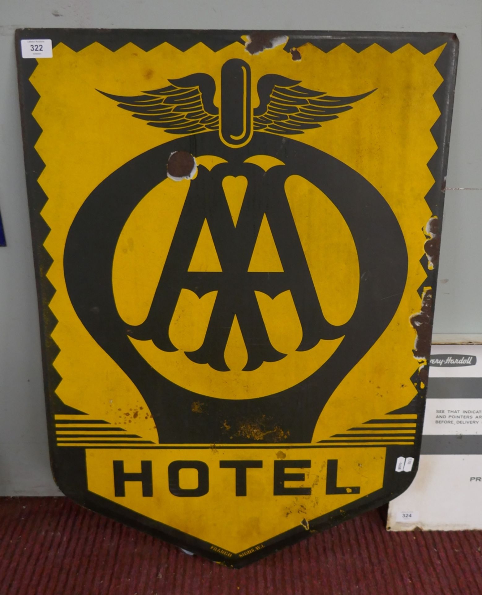 Original enamel sign - AA Hotel - Approx size: 56cm x 79cm