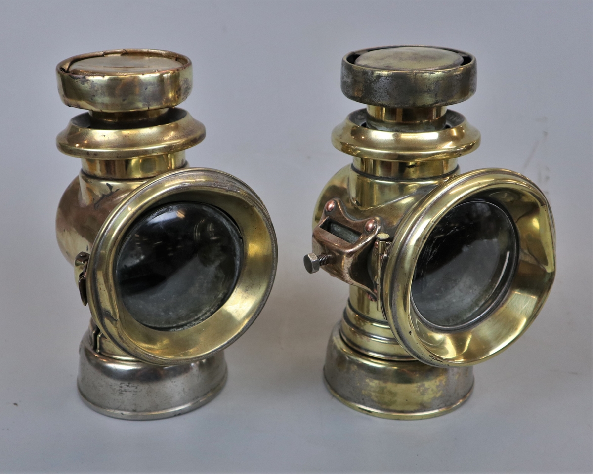Pair of Lucas 'King of the Road' brass car lights circa 1900 - 1914