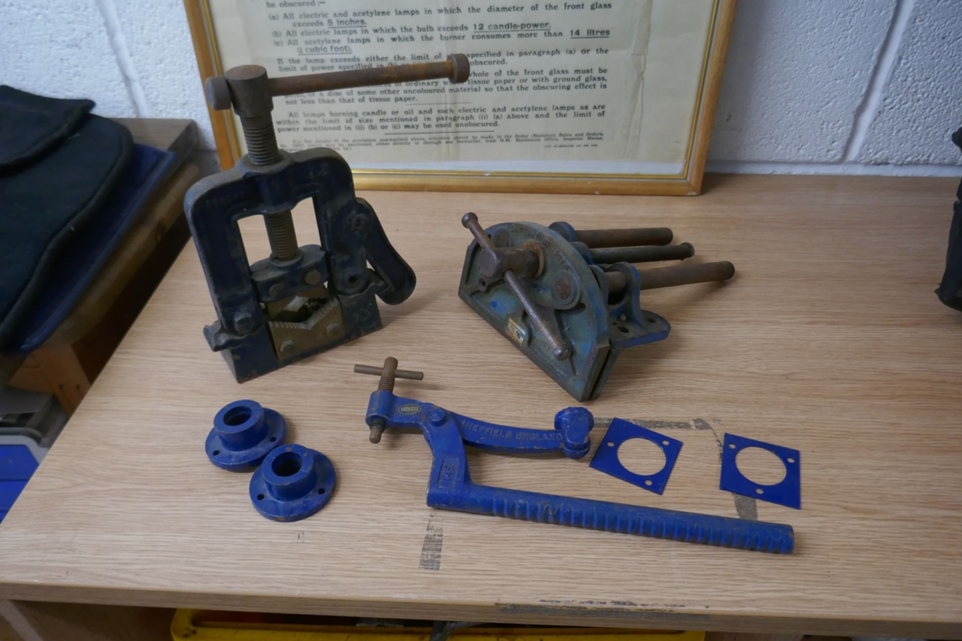 Collection of Record tools to include pipe clamp and vice