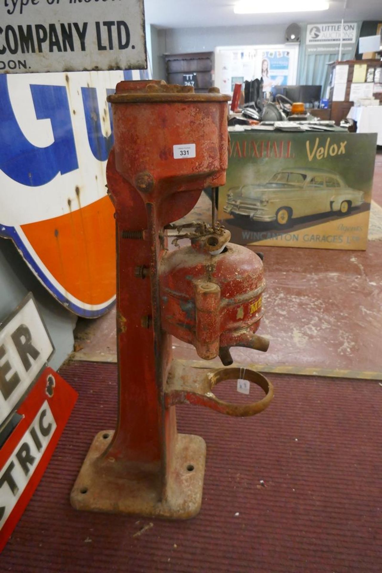 Heavy, red painted machine/pump part marked Mellote Belgique - Approx height: 95cm - Image 7 of 8