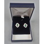 Fine pair of 18ct white gold cabocheon emerald & diamond earrings