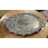 Large silver-plate serving tray with feet