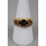 9ct gold topaz & citrine 3 stone ring - Size Q