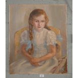 Oil on canvas of a young girl signed NK - Image size: 51cm x 61cm