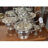 Silver plated tea set and egg cups