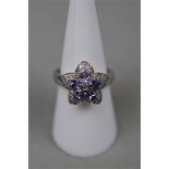 White gold tanzanite & diamond set ring - Size P