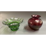 Royal Brierley art glass vase together with a green cut glass bowl