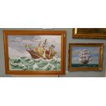 2 oil paintings of ships