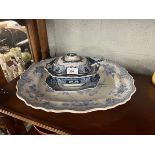 Large platter together with a small tureen, ladle and tray