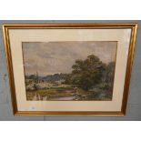 Watercolour haymaking/river scene - John Henry Mole RI VPRI 1814-1886 - Image size: 52cm x 35cm