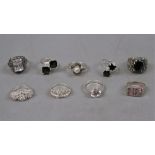 10 silver stone set rings