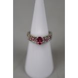 9ct white gold pink sapphire set ring - Size L