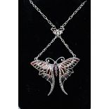 Silver enamel butterfly pendent on chain