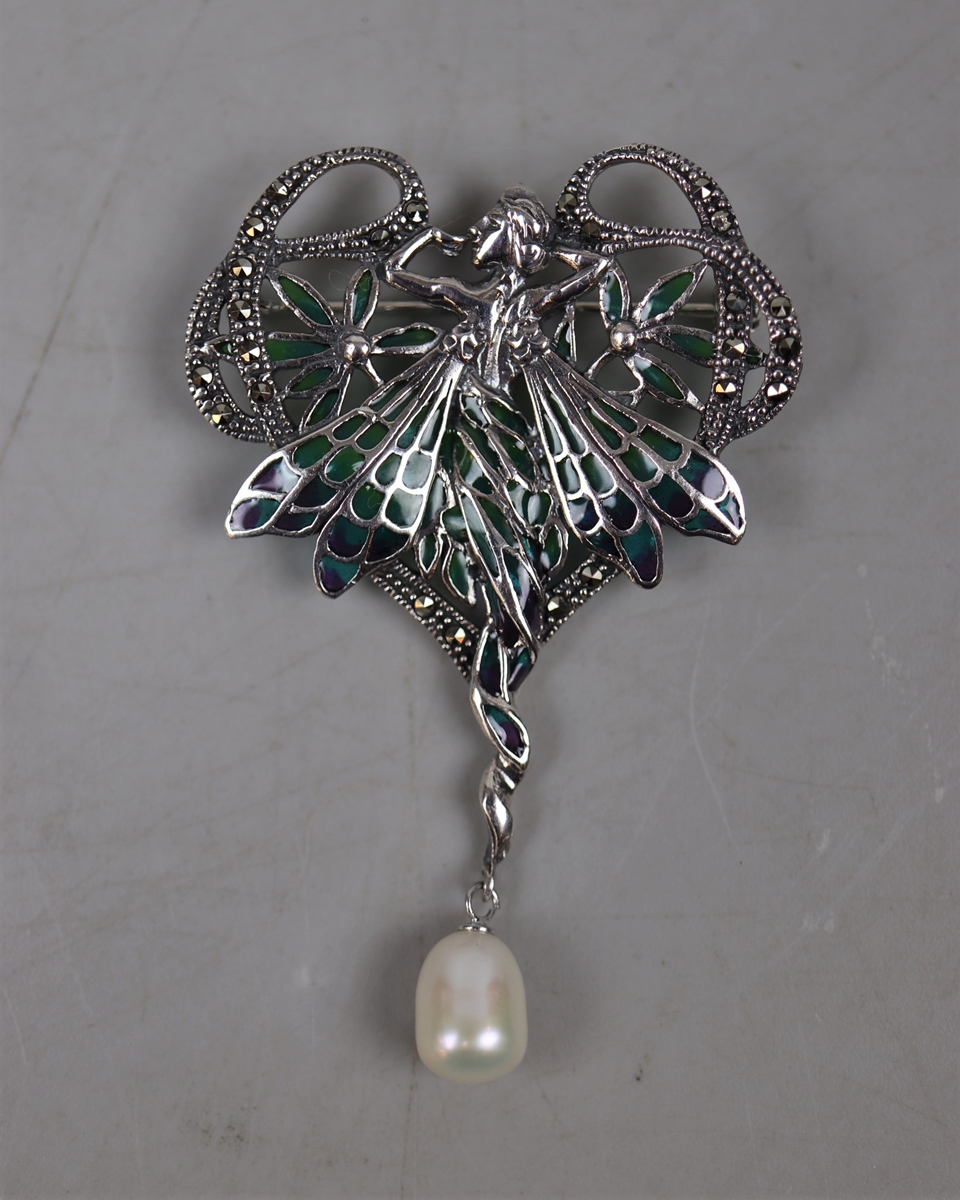 Silver & enamel fairy pendent/brooch