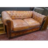 Distressed tan leather 2 seater Chesterfield