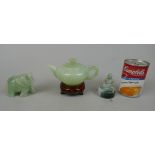 Selection of jade ornaments to include teapot, elephant and Buddha