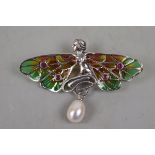 Silver & enamel fairy brooch set with ruby's