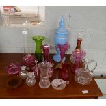 Collection of decorative glass to include cranberry glass