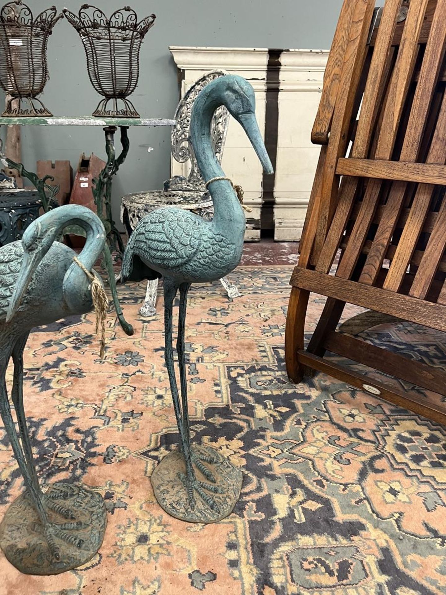 4 metal crane figures with verdigris patina - Approx height of tallest: 77cm - Image 3 of 3