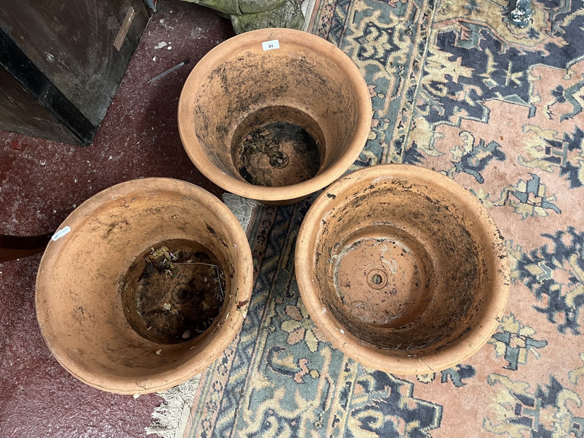 3 terracotta planters - approx H: 30cm D: 43cm - Image 2 of 2