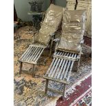 2 teak steamer chairs with new cushions