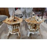 Pair of cast iron Oriental candle lanterns