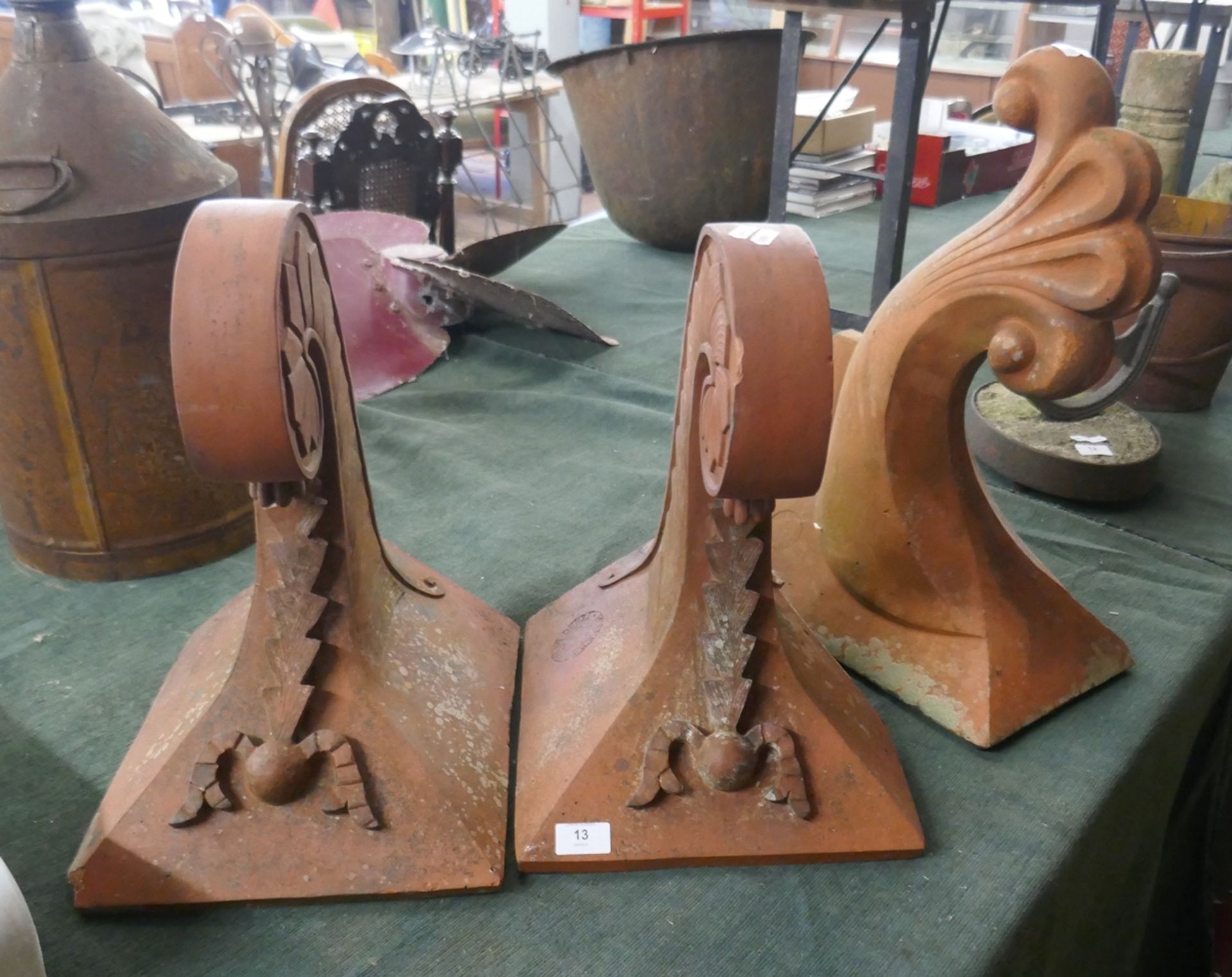 3 terracotta Victorian roof finial angle ridge tiles