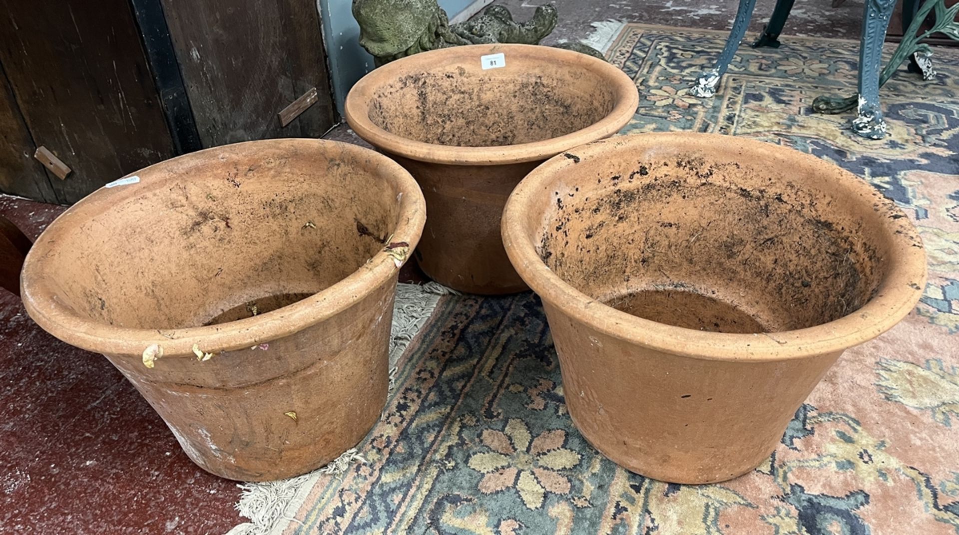 3 terracotta planters - approx H: 30cm D: 43cm