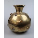 Large 19th century Indian brass pot decorated with various semi-precious stone cabochons with